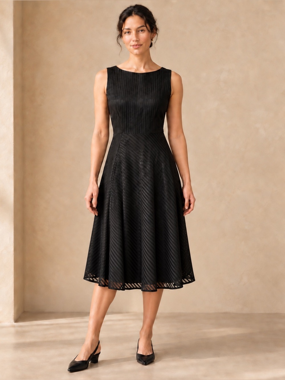 Banana Republic NWT Black Cotton Fit Flare Midi Dress 2